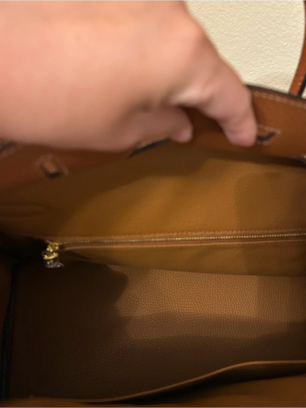 35cm Gold on Brown Top Handle Leather Satchel BK Style